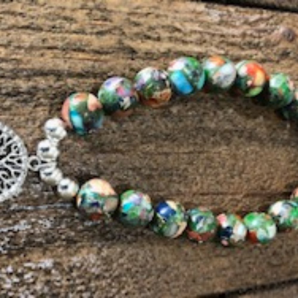 Impression Jasper Bead Bracelet W/ Tree of Life